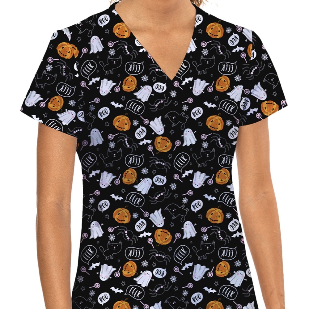 halloween scrubs BOO women’s med couture top M